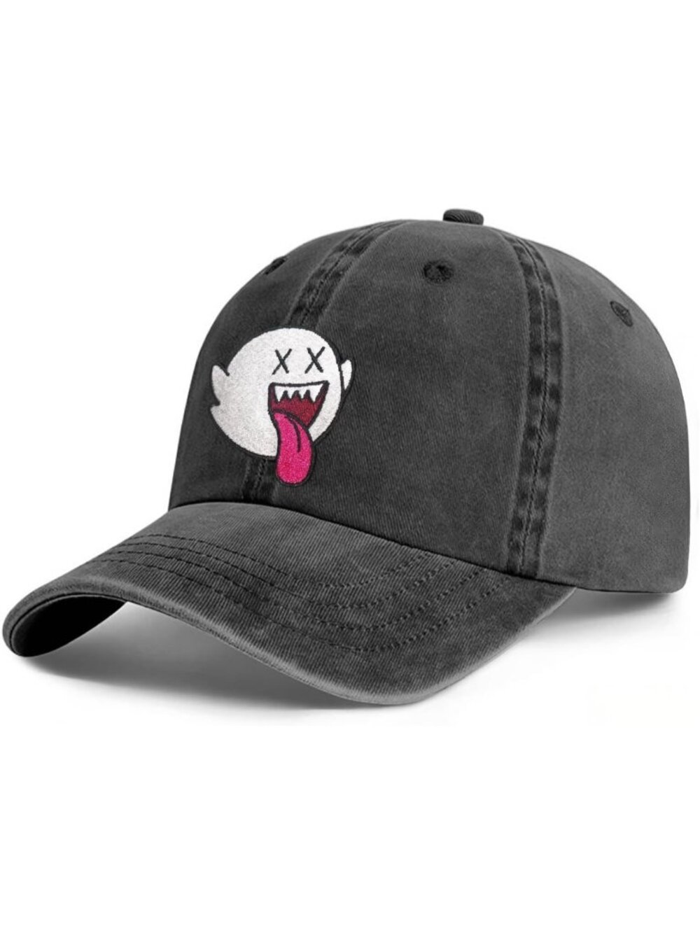 Unisax Ghost-black Embroidered Spooky Adjustable Casual Fashion Baseball Cap